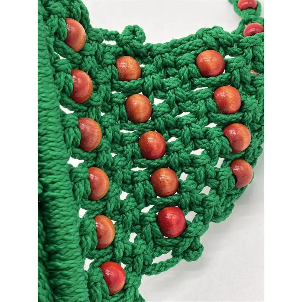 vintage handmade macrame Christmas Tree W Wood Beads Wall Hanging 30”x14” Boho